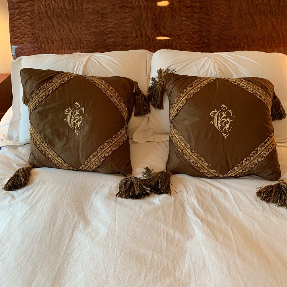 2 custom silk embroidered “C” pillows New!